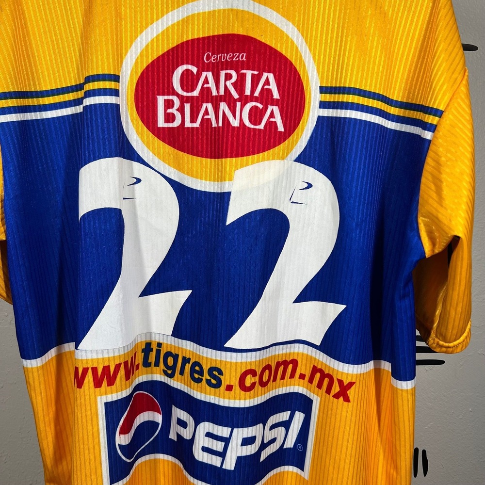 Vintage 1999 Tigres UANL Jersey Mens XL Yellow Blue Soccer Liga MX Shell Sport - Picture 7 of 7